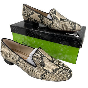 SAM EDELMAN Reptile Print Loafers 6.5 Grey Black Cream Snake Print Flats NEW